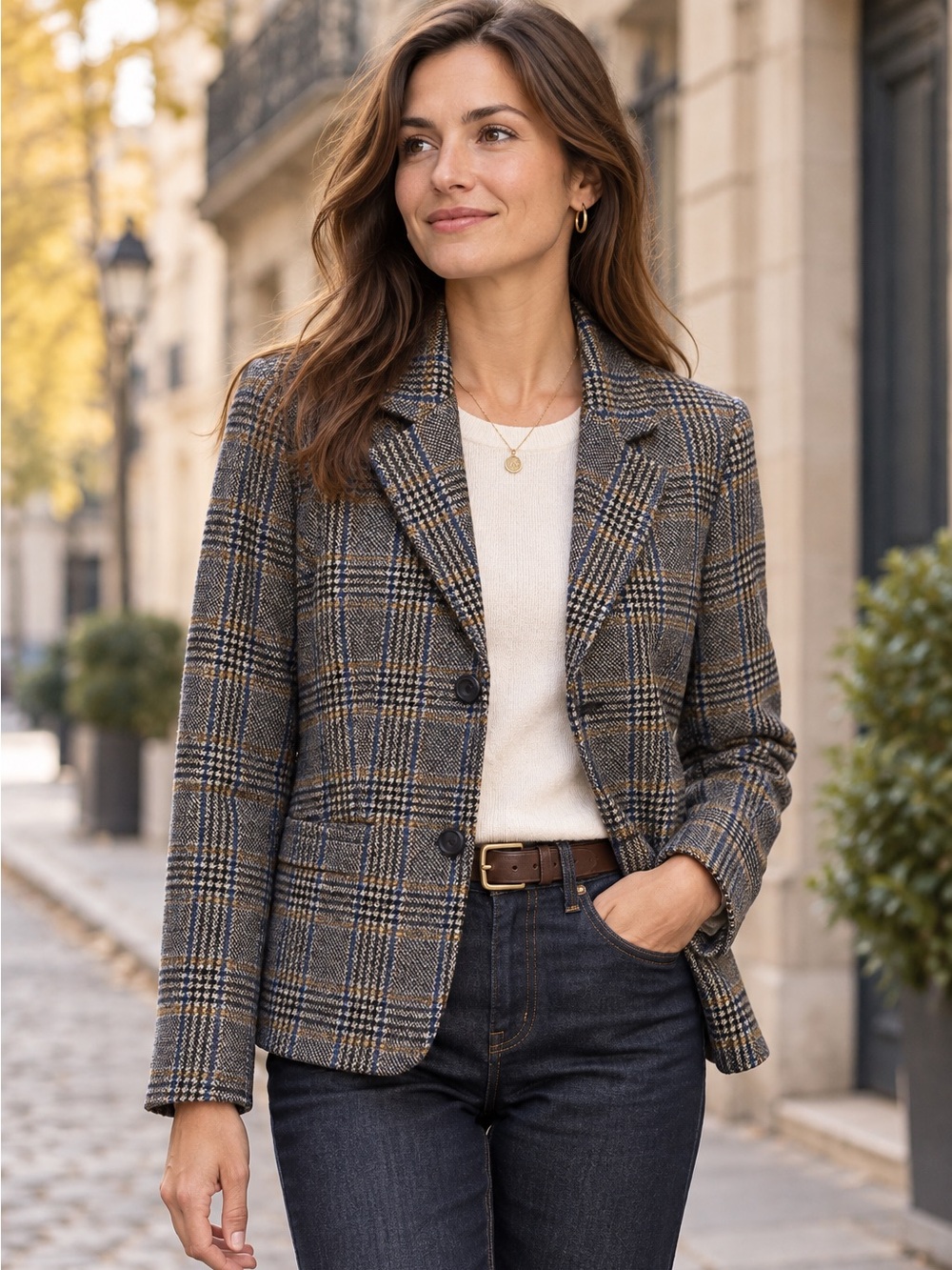 Mat de Misaine Valence Plaid Wool Blend Blazer Jacket Size 38
